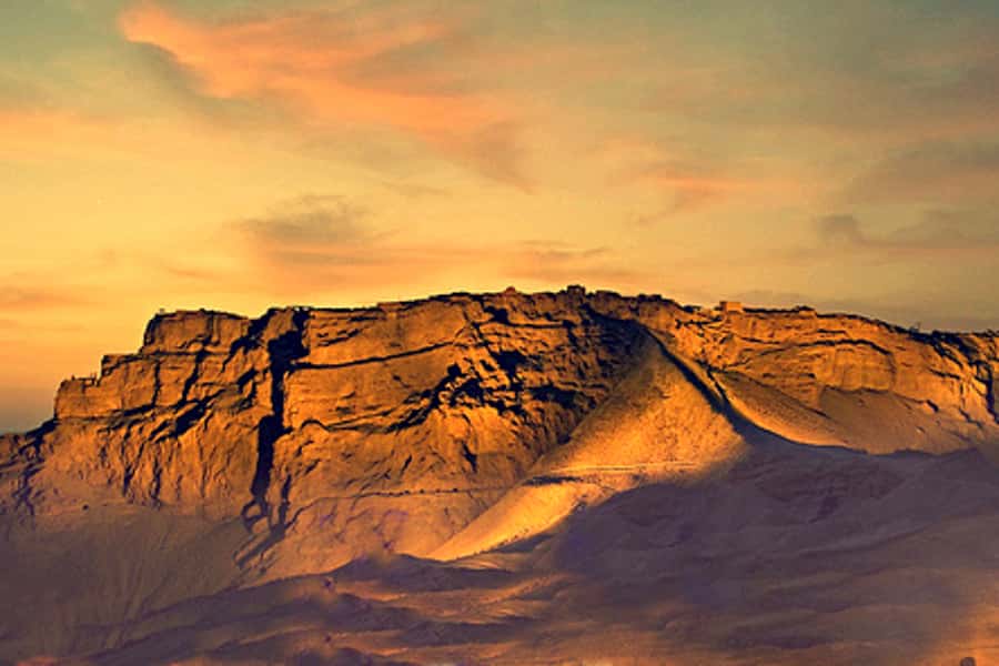 The Masada plateau at first light above the Dead Sea